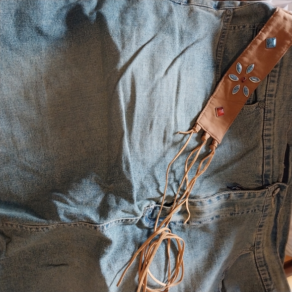 VTG Y2K Revolt Jeans Size 18 Boho Blue Jeans Skirt Beaded Attached Belt Western - Picture 5 of 12